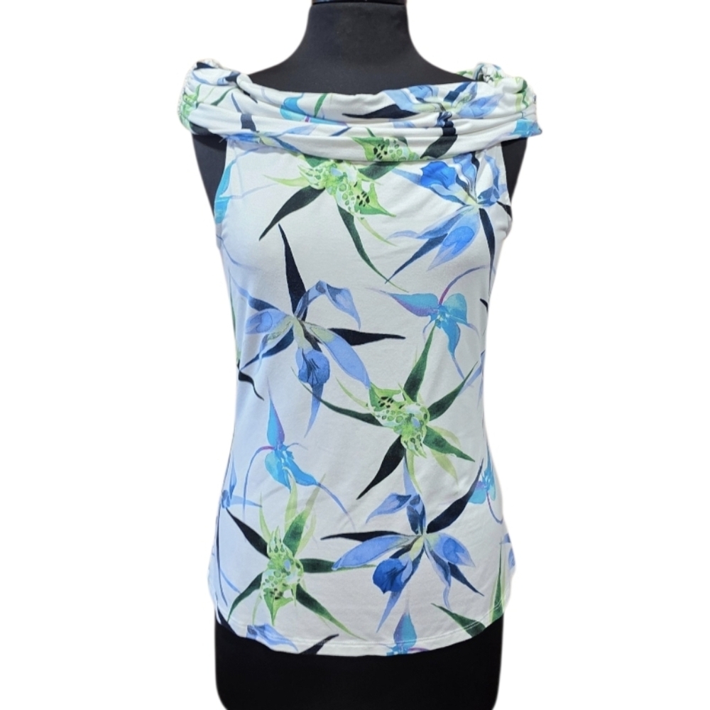 INC International Concepts Blue and Green Floral Tank Top Soft Stretchy Vacation